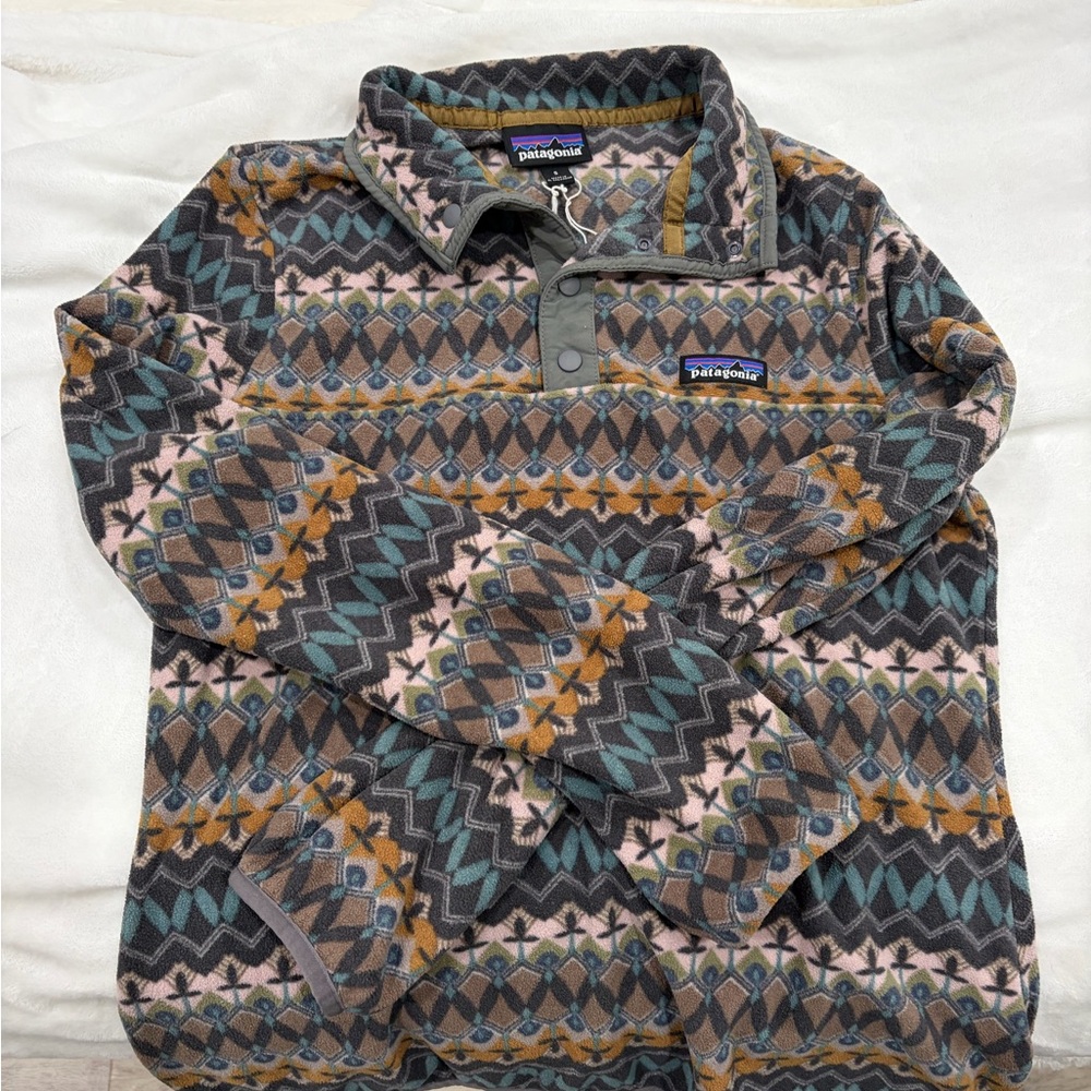 Patagonia Kids Geometric Fleece Pullover - Brown and Blue
